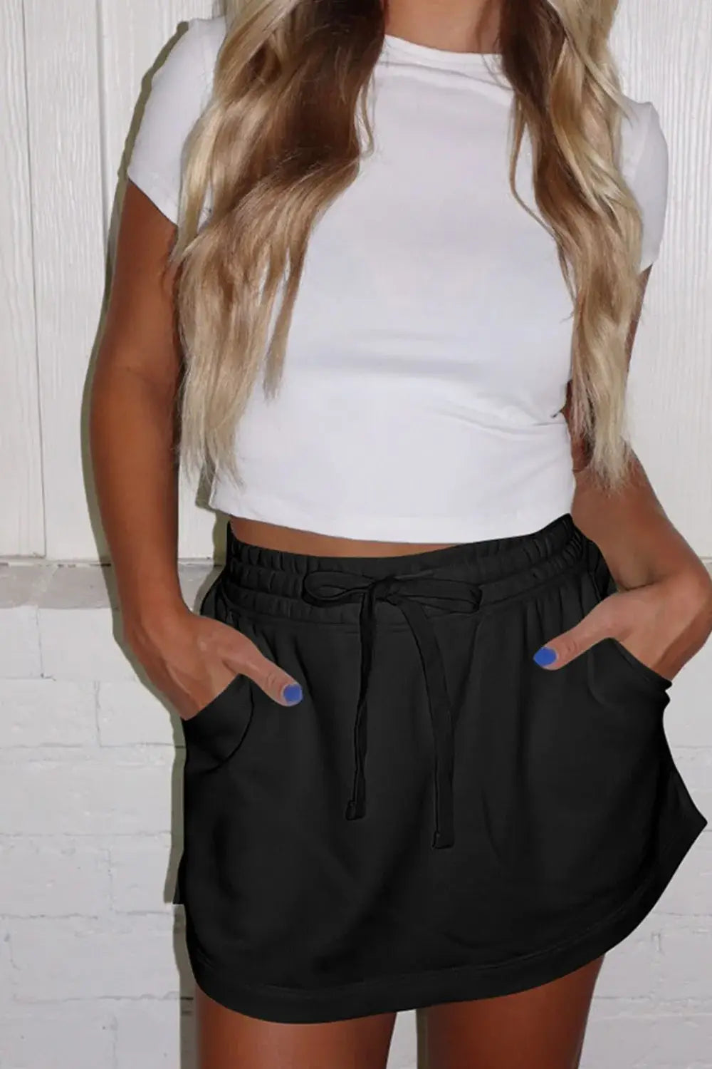 French Terry Drawstring Mini Skort with Pockets - Trendsi - Flyclothing LLC