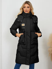 Long Sleeve Longline Hooded Winter Coat - Trendsi