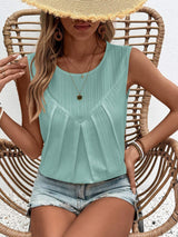 Ruched Round Neck Tank - Trendsi - Flyclothing LLC