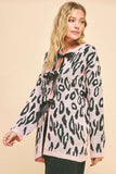 Davi & Dani Leopard Ribbon Tie Front Loose Fit Cardigan - Trendsi