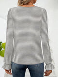 Striped Square Neck Flounce Sleeve Top - Trendsi