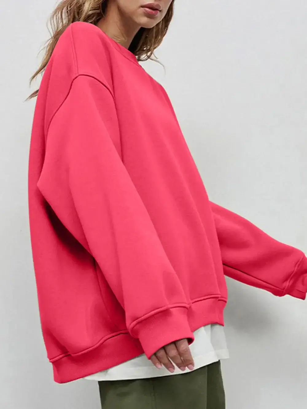 Round Neck Dropped Shoulder Long Sleeve Sweatshirt - Trendsi - Flyclothing LLC