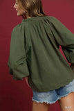Umgee Full Size Textured Notched Balloon Sleeve Blouse Plus Size - Trendsi - Flyclothing LLC
