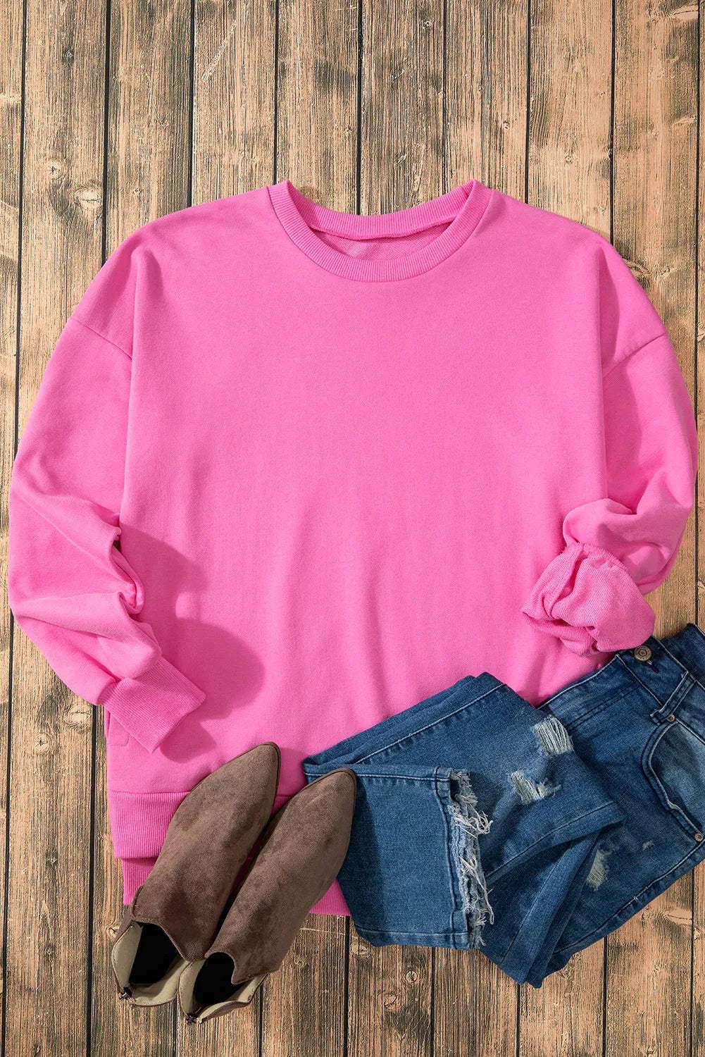 High-Low Round Neck Long Sleeve Sweatshirt - Trendsi - Flyclothing LLC