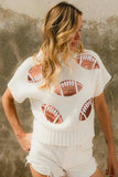 BiBi Gameday Sequin Football Patches Rib Banded Sweater - Trendsi - Flyclothing LLC
