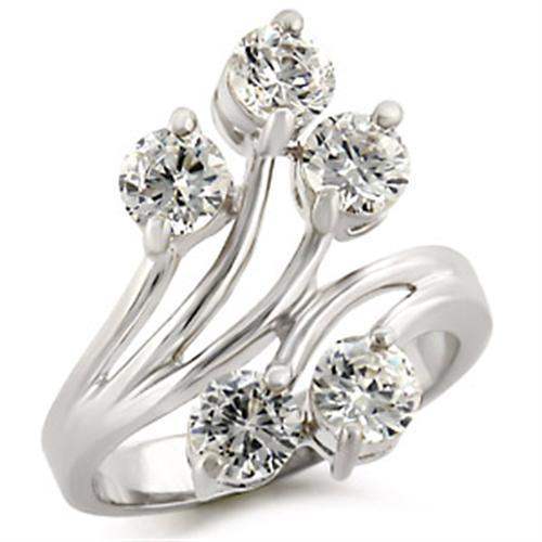 50113 - High-Polished 925 Sterling Silver Ring with AAA Grade CZ in Clear - Alamode - Flyclothing LLC