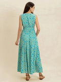 Slit Printed V-Neck Sleeveless Dress - Trendsi