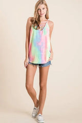 BiBi Tie Dye Terry Caged Neck Knit Camisole - Trendsi - Flyclothing LLC