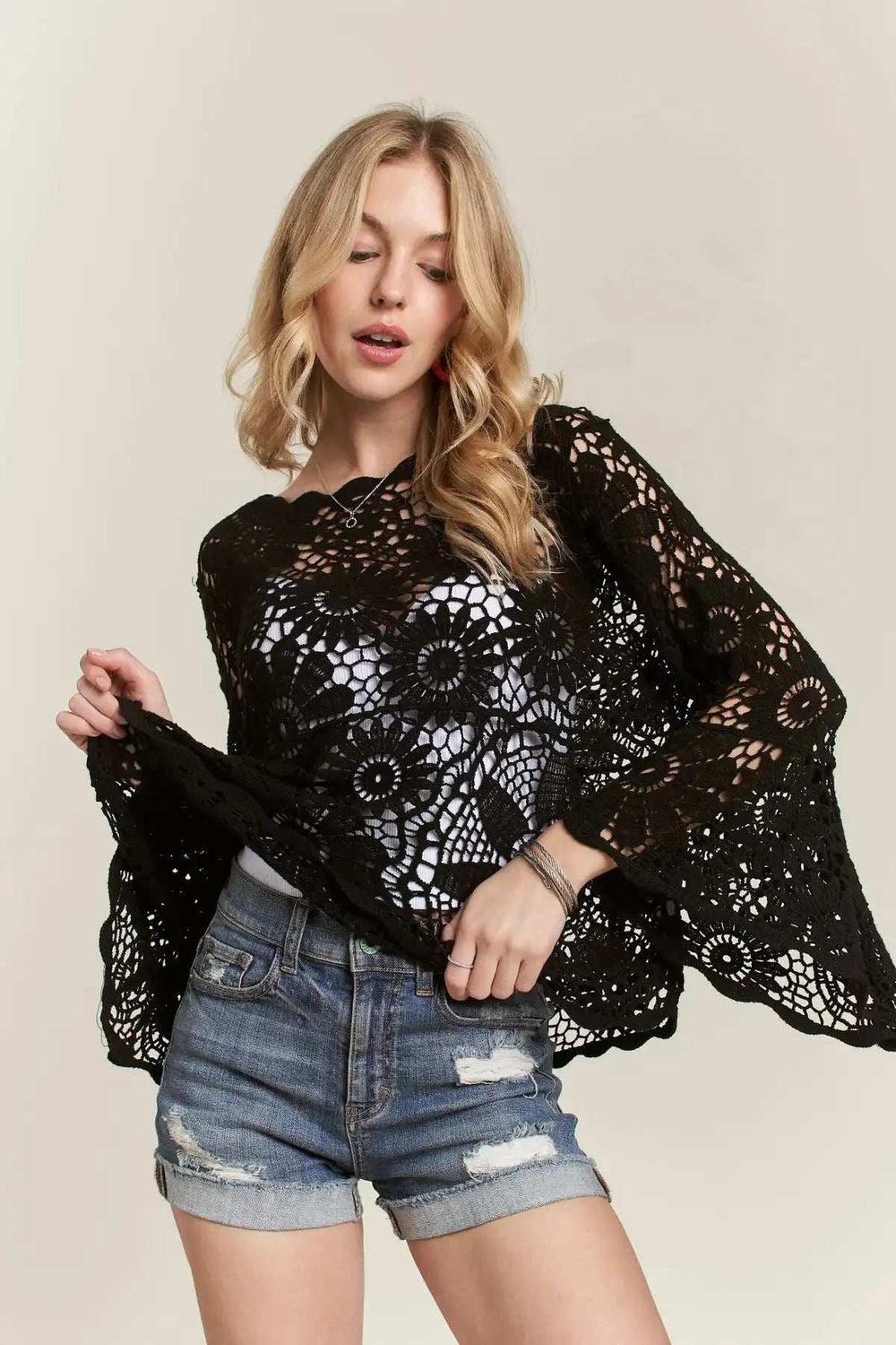 ADORA Bell Sleeve Crochet Top - Trendsi - Flyclothing LLC