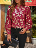 Printed Notched Long Sleeve Shirt - Trendsi