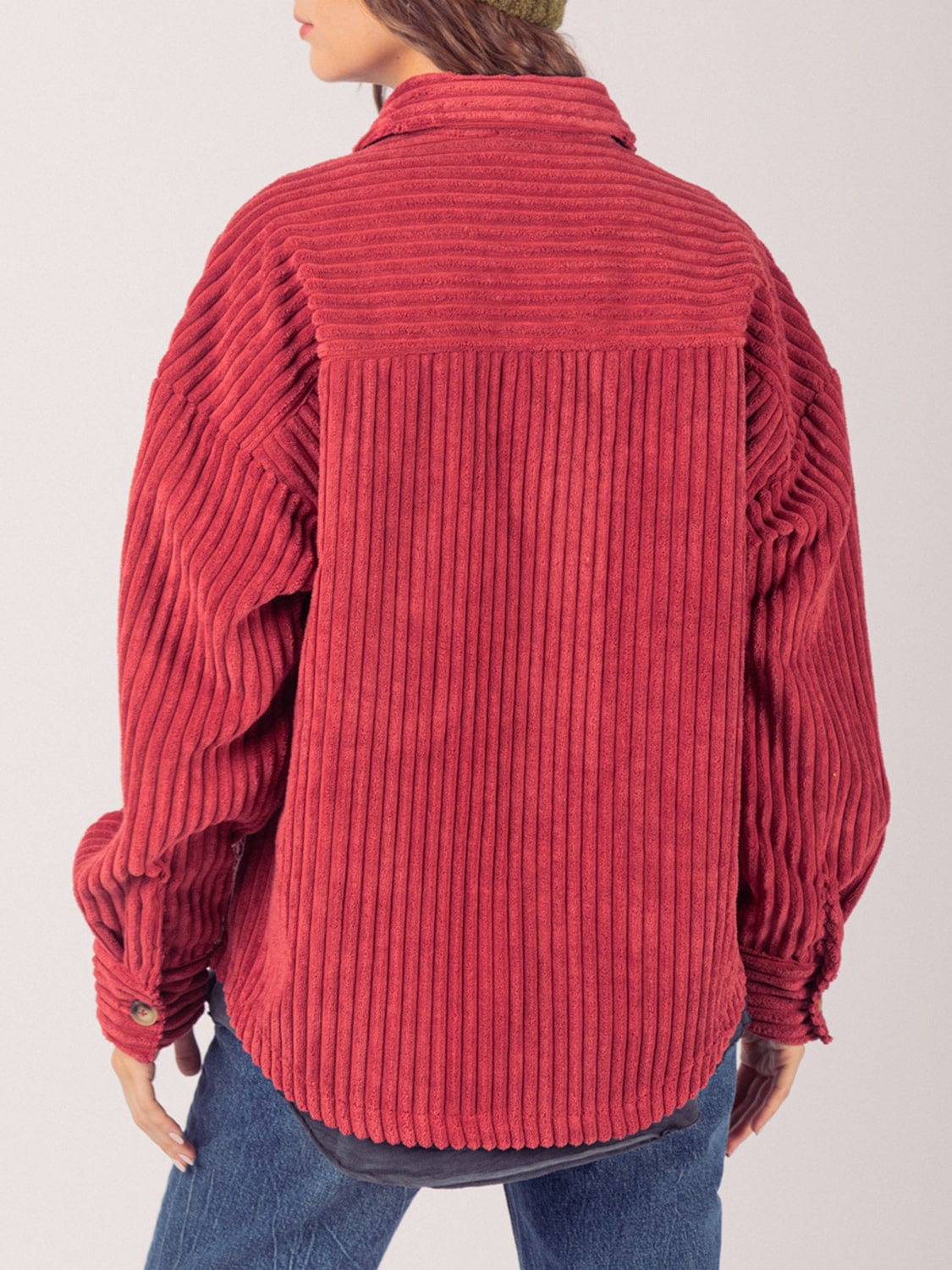 Button Up Long Sleeve Corduroy Jacket - Trendsi