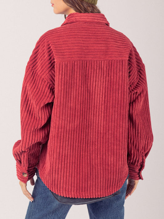 Button Up Long Sleeve Corduroy Jacket - Trendsi