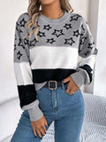 Star Contrast Round Neck Sweater - Trendsi - Flyclothing LLC