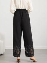 Floral Lace Hem Wide Leg Pants - Trendsi - Flyclothing LLC