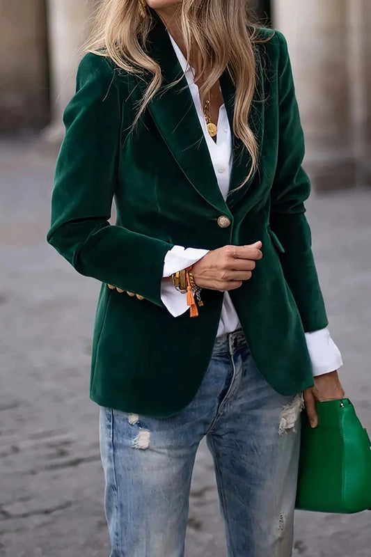 Lapel Collar One Button Blazer - Trendsi