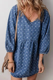 Tied V-Neck Mini Denim Dress - Trendsi