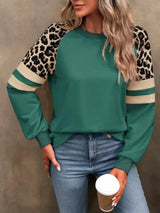 Leopard Round Neck Raglan Sleeve Sweatshirt - Trendsi - Flyclothing LLC