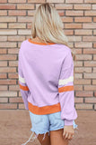 Contrast V-Neck Long Sleeve Sweatshirt - Trendsi - Flyclothing LLC