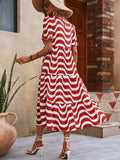 Wavy Striped Round Neck Short Sleeve Dress - Trendsi - Flyclothing LLC