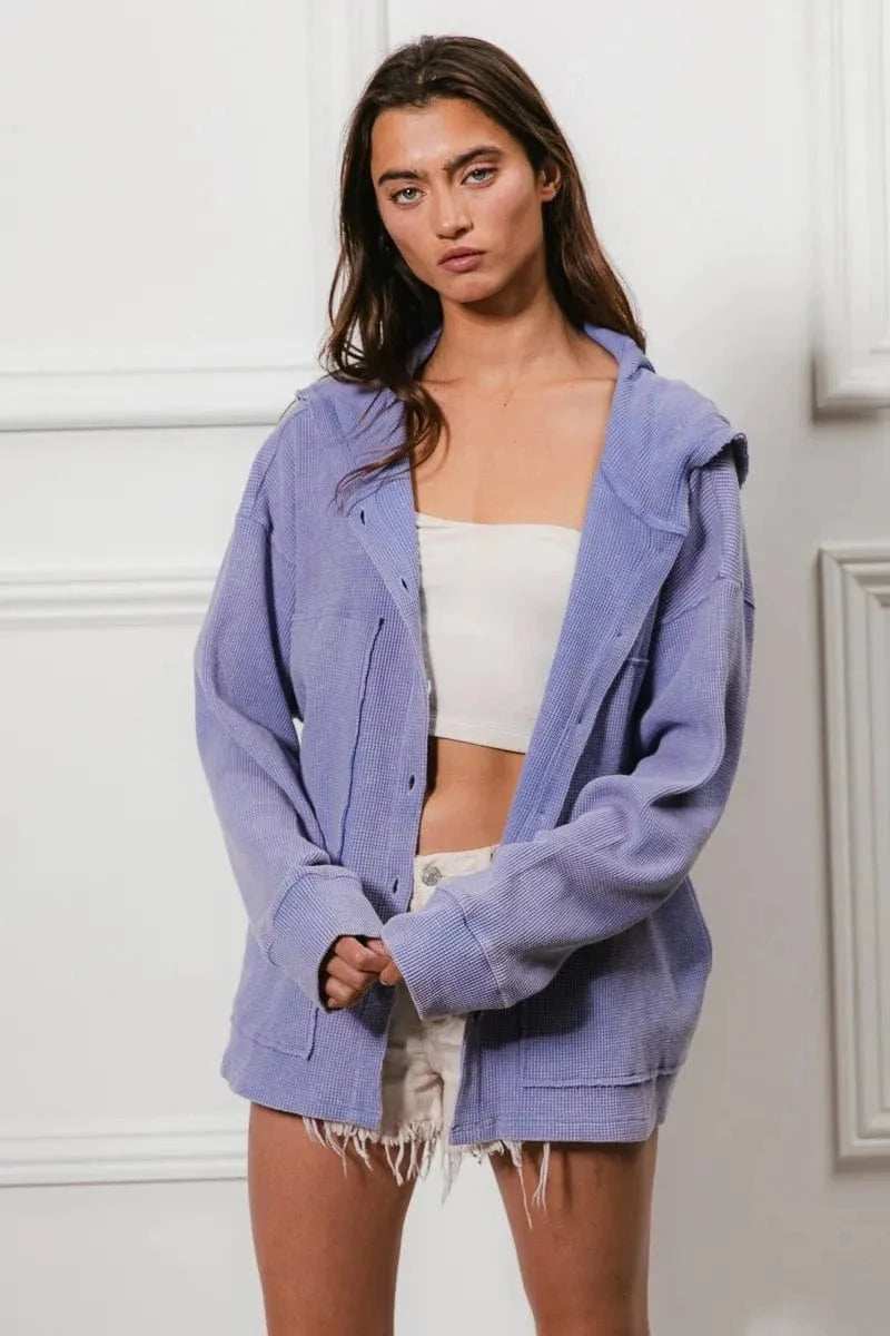 BiBi Washed Waffle Thermal Hooded Jacket - Trendsi - Flyclothing LLC