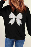 Contrast Bow Round Neck Long Sleeve Sweatshirt - Trendsi - Flyclothing LLC