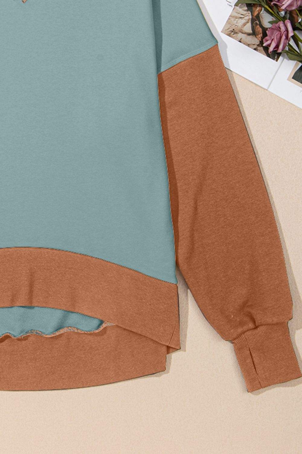 Contrast Round Neck Long Sleeve Sweatshirt - Trendsi - Flyclothing LLC