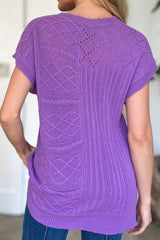 Double Take Full Size Cable-Knit Round Neck Cap Sleeve Sweater - Trendsi - Flyclothing LLC