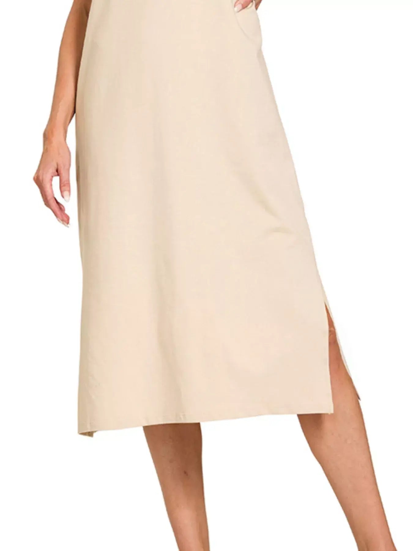 Zenana Round Neck Side Slit Midi Dress - Trendsi - Flyclothing LLC