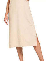 Zenana Round Neck Side Slit Midi Dress - Trendsi - Flyclothing LLC