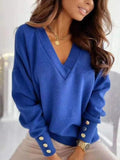 V-Neck Long Sleeve Sweatshirt - Trendsi