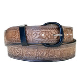Brown/Tan 2-Tone Horse Tooled Leather Laced Western Belt - SPECIAL PRICE - Rockmount Ranch Wear - Flyclothing LLC