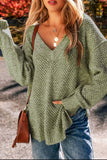 V-Neck Dropped Shoulder Long Sleeve Sweater - Trendsi