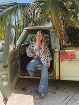 White Wedding Retro Floral Button Up Blouse PREORDER JUNE/JULY 2026 - Lil Bee's Bohemian - Flyclothing LLC