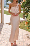 Ruched Single Shoulder Sleeveless Maxi Dress - Trendsi