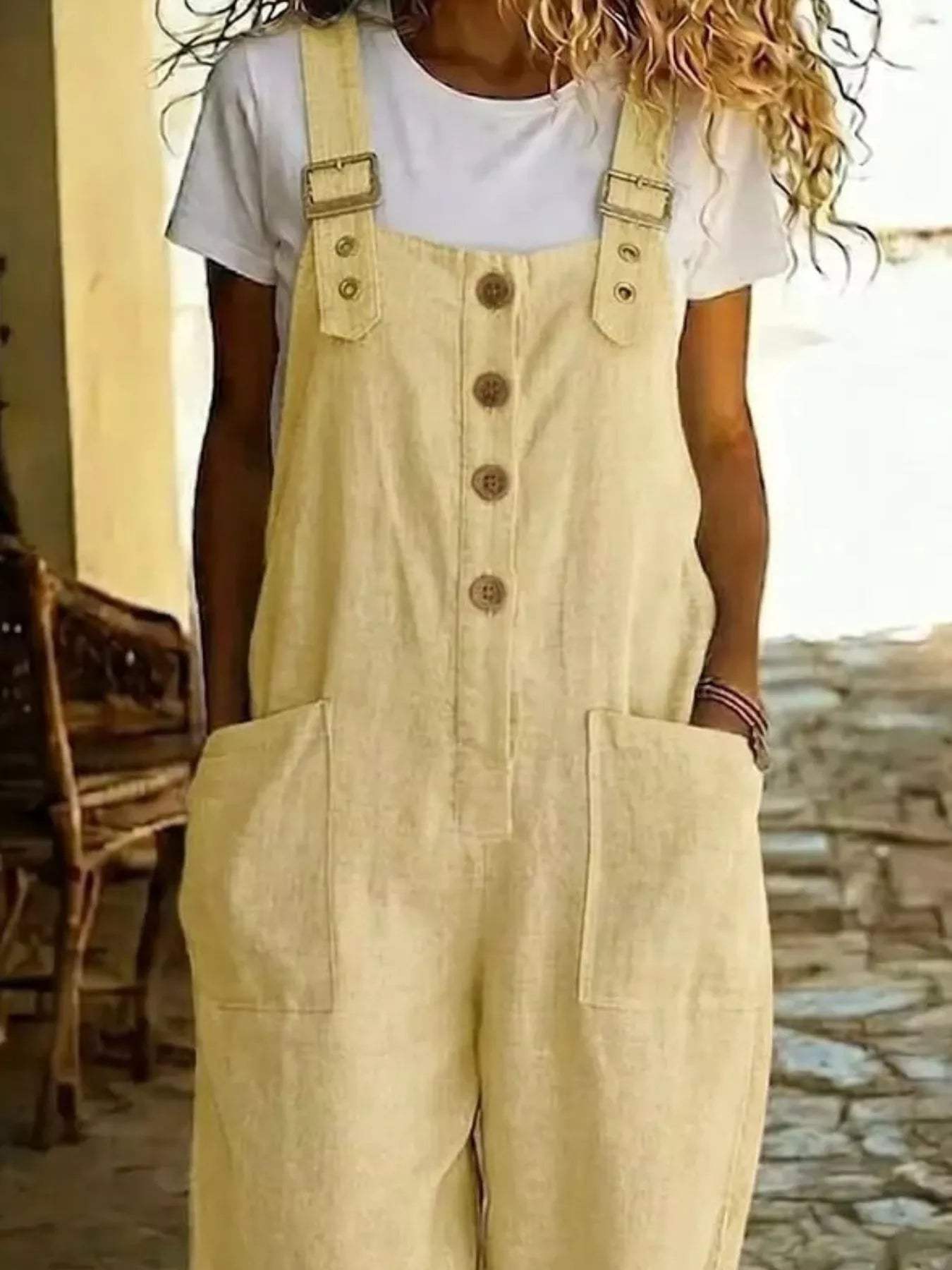 Casual Button Front Wide Leg Overalls - Trendsi - Flyclothing LLC