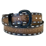 Brown/Tan 2-Tone Horse Tooled Leather Laced Western Belt - SPECIAL PRICE - Rockmount Ranch Wear - Flyclothing LLC