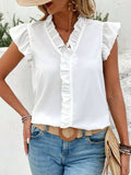 Ruffled V-Neck Cap Sleeve Blouse - Trendsi - Flyclothing LLC