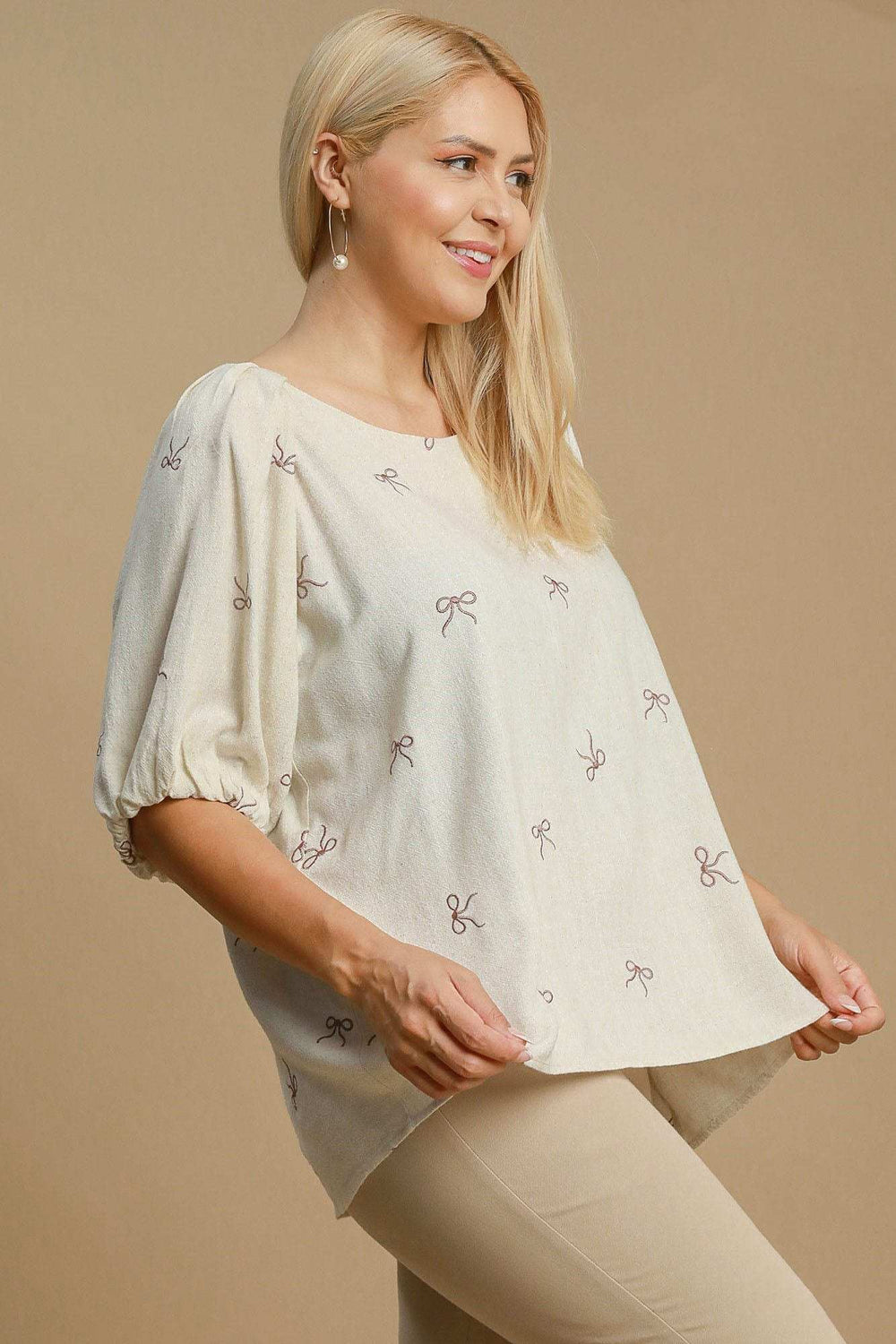 Umgee Full Size Linen Blend Ribbon Embroidered Top Plus Size - Trendsi - Flyclothing LLC