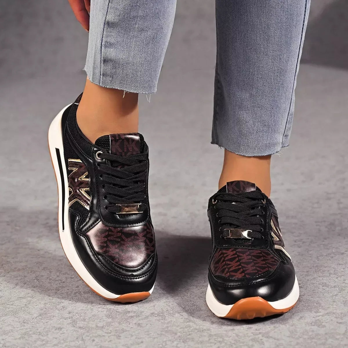 Lace Up Round Toe Sneakers - Trendsi - Flyclothing LLC