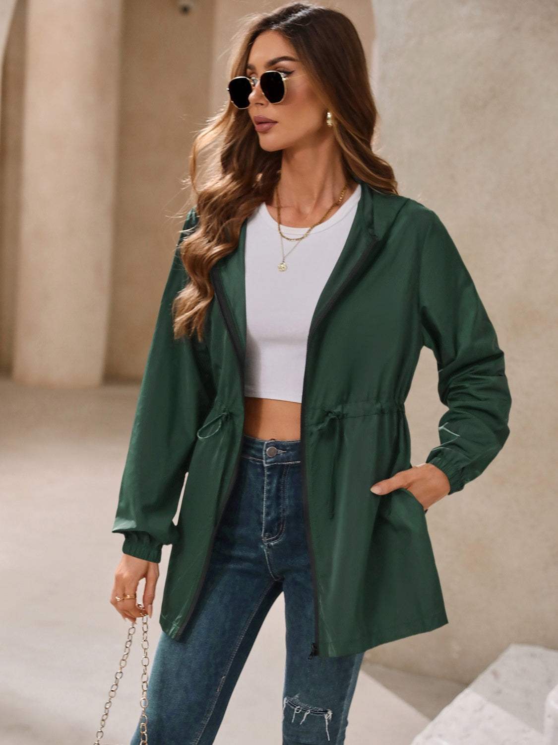 Ivy Lane Outdoor Waterproof Long Sleeve Hooded Windbreaker - Trendsi - Flyclothing LLC