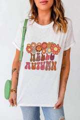 Flower & Letter Graphic Round Neck Short Sleeve T-Shirt - Trendsi - Flyclothing LLC