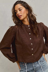 SO ME 3d Floral Woven Long Sleeve Front Button Shirt - Trendsi - Flyclothing LLC