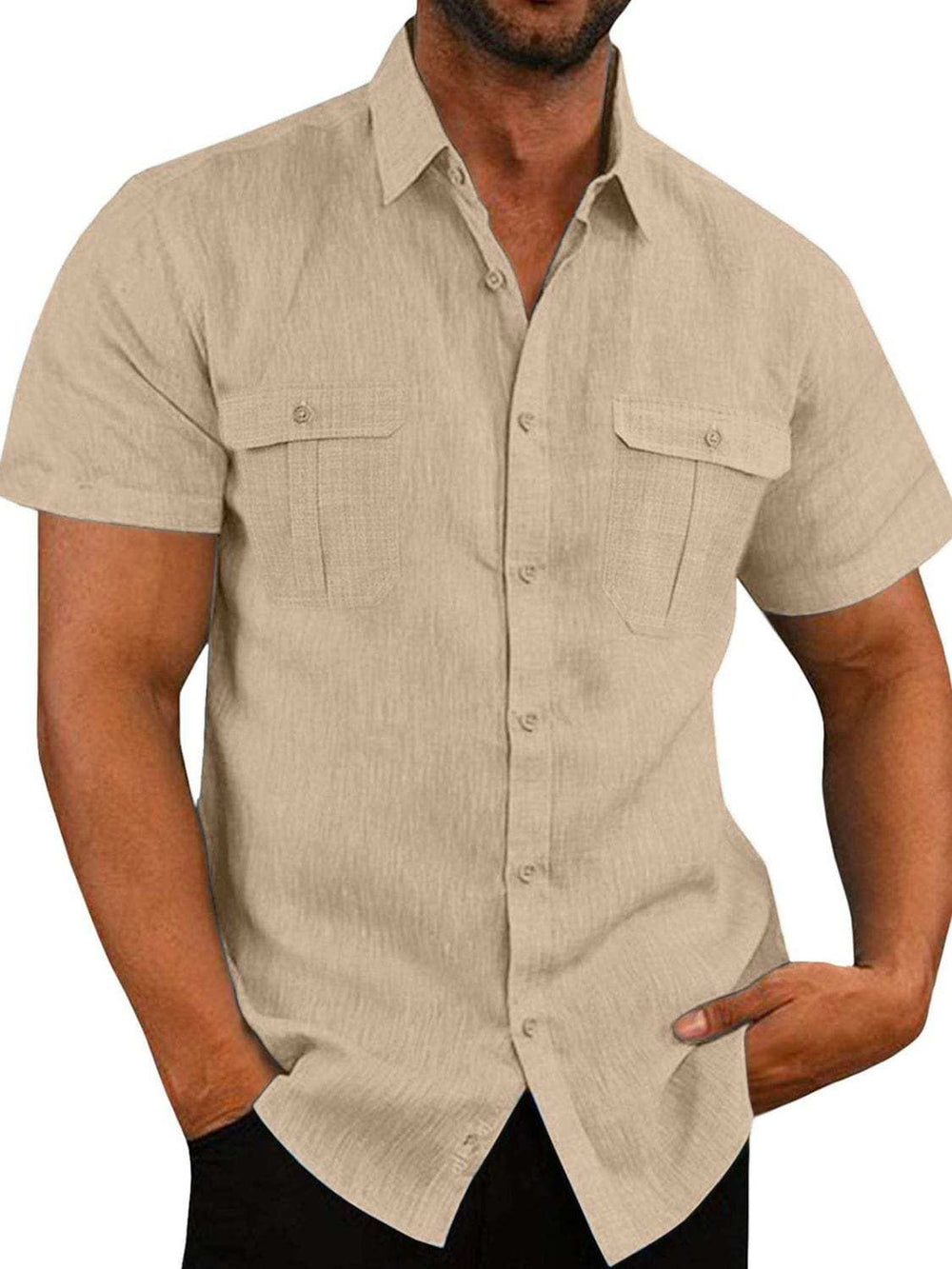 Men's Plus Size Collared Neck Short Sleeve Shirt - Trendsi - Flyclothing LLC