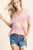 BiBi Tie Dye French Terry V Neck Top - Trendsi