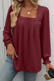 Square Neck Long Sleeve Top - Trendsi - Flyclothing LLC