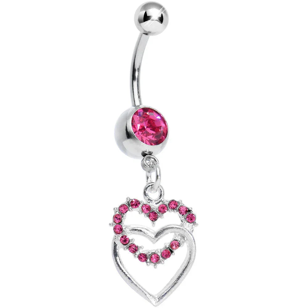 Pink Gem Two Hearts Meet Dangle Belly Ring - BodyCandy - Flyclothing LLC