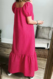 SYNZ Gingham Check Bubble Sleeve Ruffled Maxi Dress - Trendsi