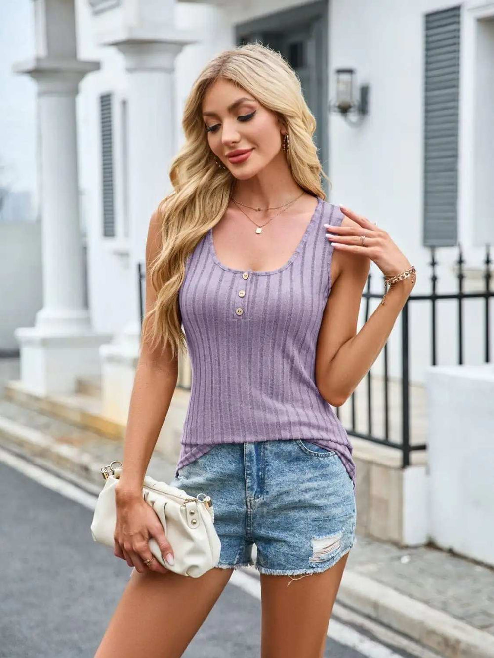 Scoop Neck Wide Strap Tank - Trendsi - Flyclothing LLC