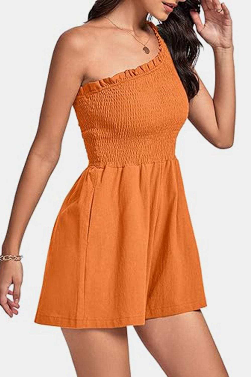Smocked Single Shoulder Romper - Trendsi - Flyclothing LLC