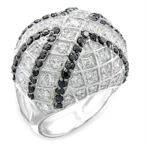 50518 - Rhodium + Ruthenium 925 Sterling Silver Ring with AAA Grade CZ in Jet - Alamode - Flyclothing LLC